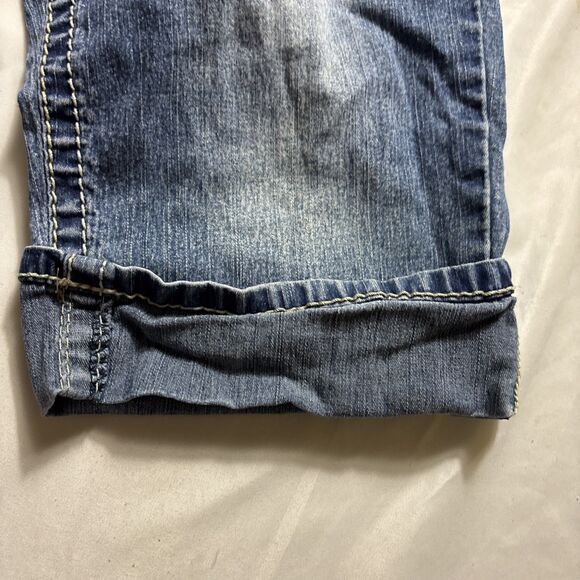 Denim Shorts Thick Stitch Flap Pockets  Embroidery Long  Western Cuffed BL - Picture 8 of 15